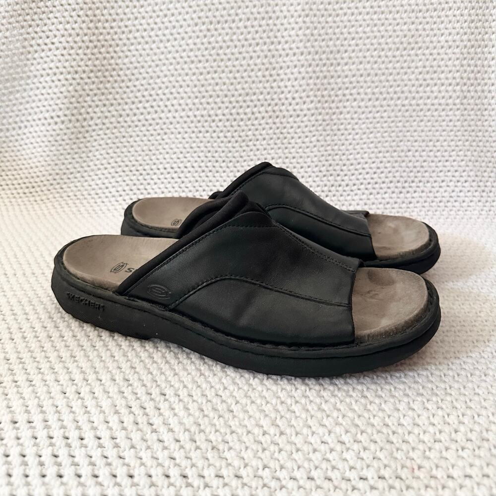 Skechers Y2K Vintage Black Leather Slide Slip On Sandals Comfort Open Toe Men 12 - Picture 2 of 7